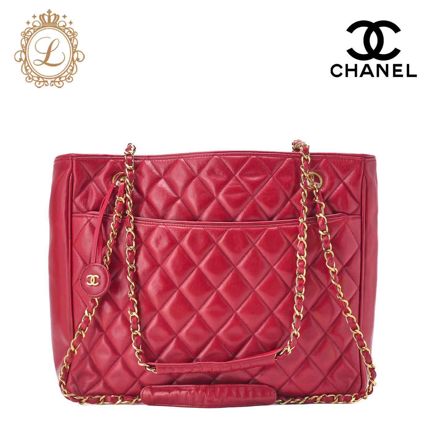 CHANEL Shoulder Bag Tote Bag Matelasse Pro Lambskin Red Gold-Tone Hardware Pre-Owned - Vintage La Charme