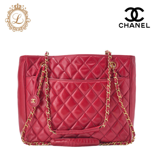 CHANEL Shoulder Bag Tote Bag Matelasse Pro Lambskin Red Gold-Tone Hardware Pre-Owned - Vintage La Charme