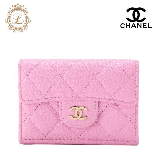 CHANEL Tri-Fold Compact Wallet, Matelasse, Caviar Skin, Pink, Gold-Tone Hardware, Pre-Owned - Vintage La Charme