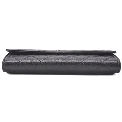 CHANEL Bi-fold Long Wallet Matelasse Caviar Skin Black Silver-Tone Hardware Pre-Owned - Vintage La Charme