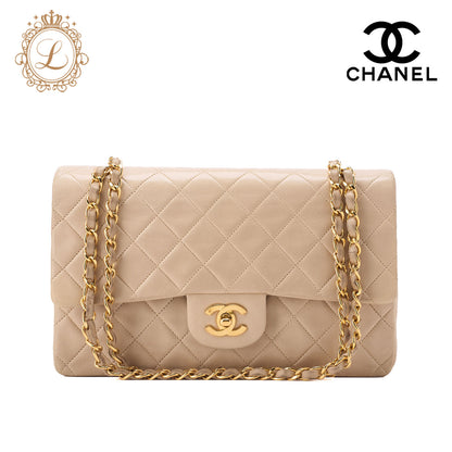 CHANEL Shoulder Bag Matelasse Double Flap Lambskin Beige Gold-Tone Hardware Pre-Owned - Vintage La Charme