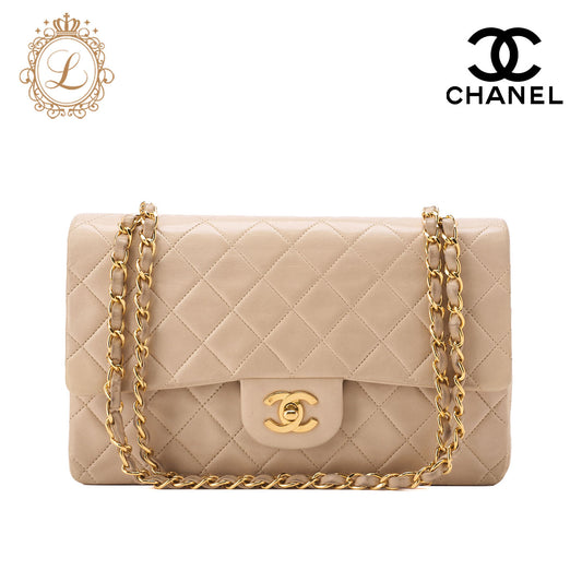 CHANEL Shoulder Bag Matelasse Double Flap Lambskin Beige Gold-Tone Hardware Pre-Owned - Vintage La Charme