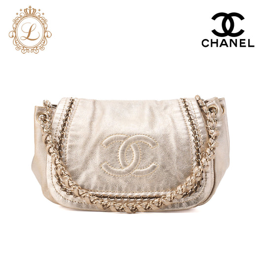 Chanel Shoulder Bag Full Flap Coco Mark Soft Caviar Gold Gold-Tone Hardware Pre-Owned - Vintage La Charme
