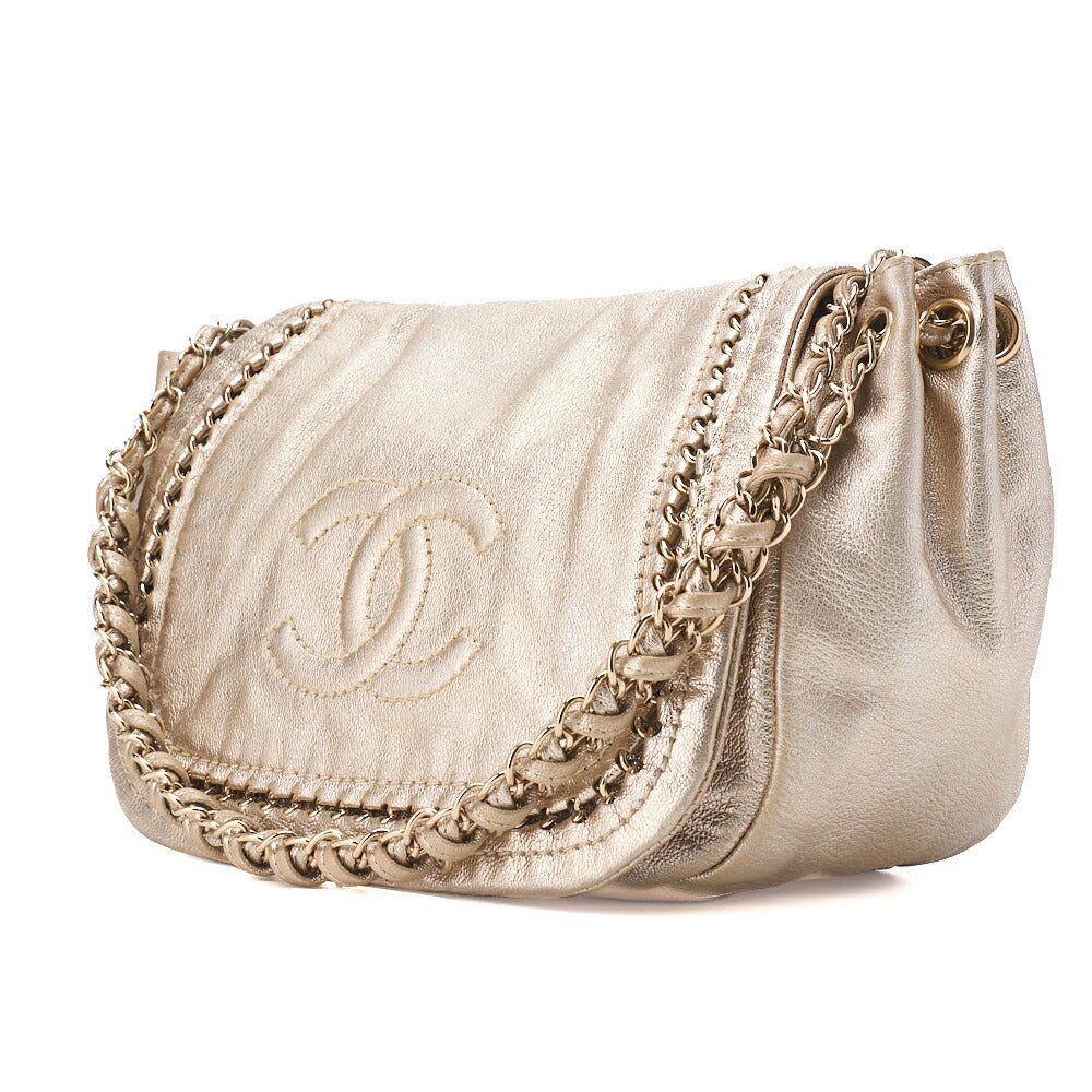 Chanel Shoulder Bag Full Flap Coco Mark Soft Caviar Gold Gold-Tone Hardware Pre-Owned - Vintage La Charme