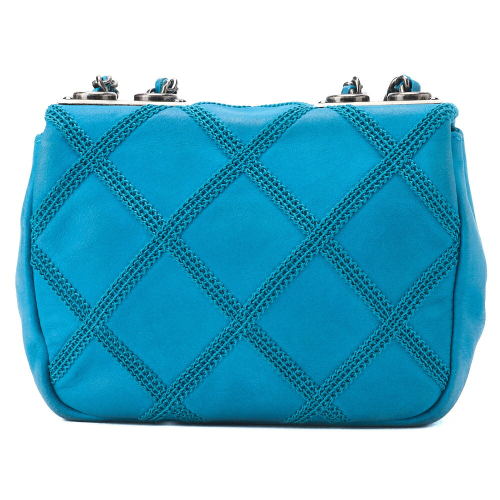 CHANEL Shoulder Tote Bag Matelasse Sparkle Leather Turquoise Blue Silver-Tone Hardware Pre-Owned - Vintage La Charme