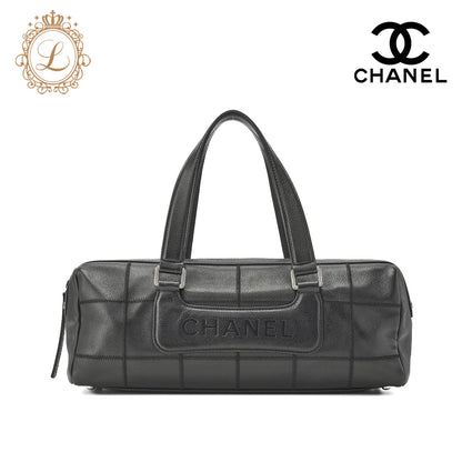 CHANEL Shoulder Bag, Chocolate Bar Logo, Caviar Skin, Black, Silver-Tone Hardware, Pre-Owned - Vintage La Charme