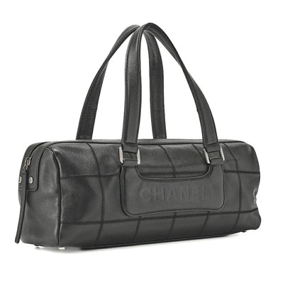 CHANEL Shoulder Bag, Chocolate Bar Logo, Caviar Skin, Black, Silver-Tone Hardware, Pre-Owned - Vintage La Charme
