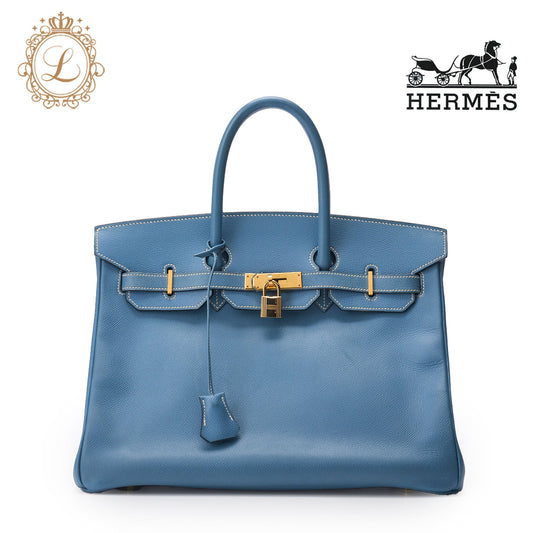 HERMES Birkin 35 Handbag Epson, Blue Jean, Gold-Tone Hardware, Pre-Owned - Vintage La Charme