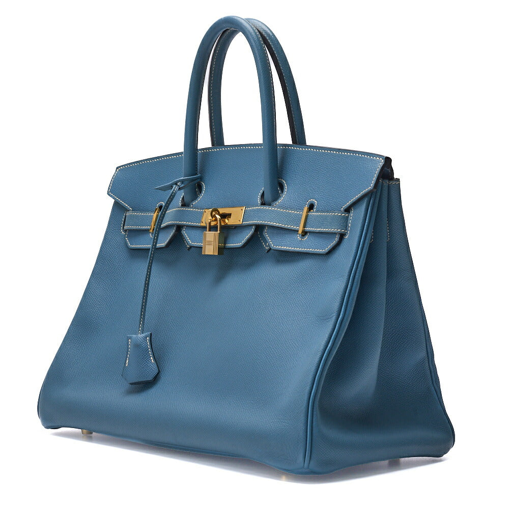 HERMES Birkin 35 Handbag Epson, Blue Jean, Gold-Tone Hardware, Pre-Owned - Vintage La Charme