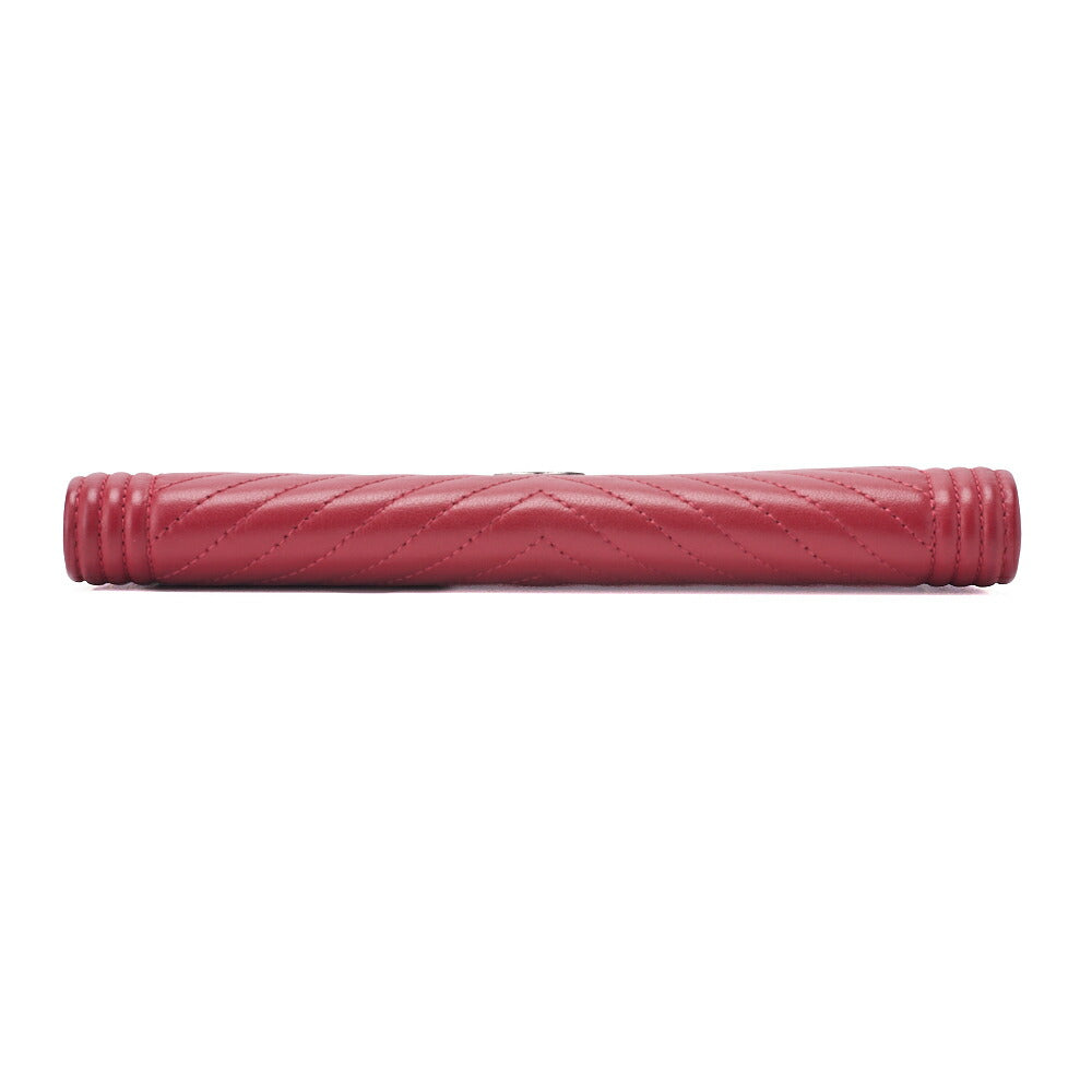 Chanel Bi-Fold Long Wallet V Stitch Lambskin Red Gold-Tone Hardware Pre-Owned - Vintage La Charme
