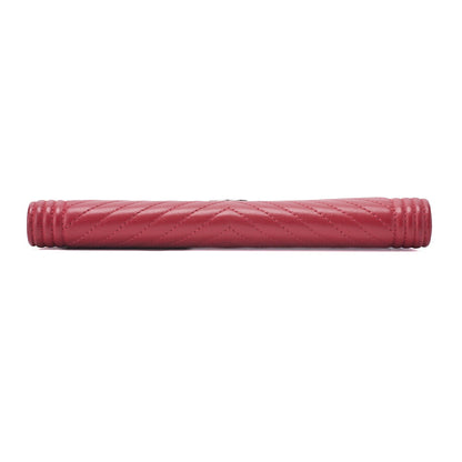 Chanel Bi-Fold Long Wallet V Stitch Lambskin Red Gold-Tone Hardware Pre-Owned - Vintage La Charme