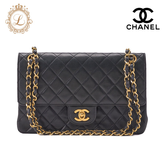 Chanel Shoulder Bag Matelasse Double Flap Lambskin Black Gold-Tone Hardware Pre-Owned - Vintage La Charme