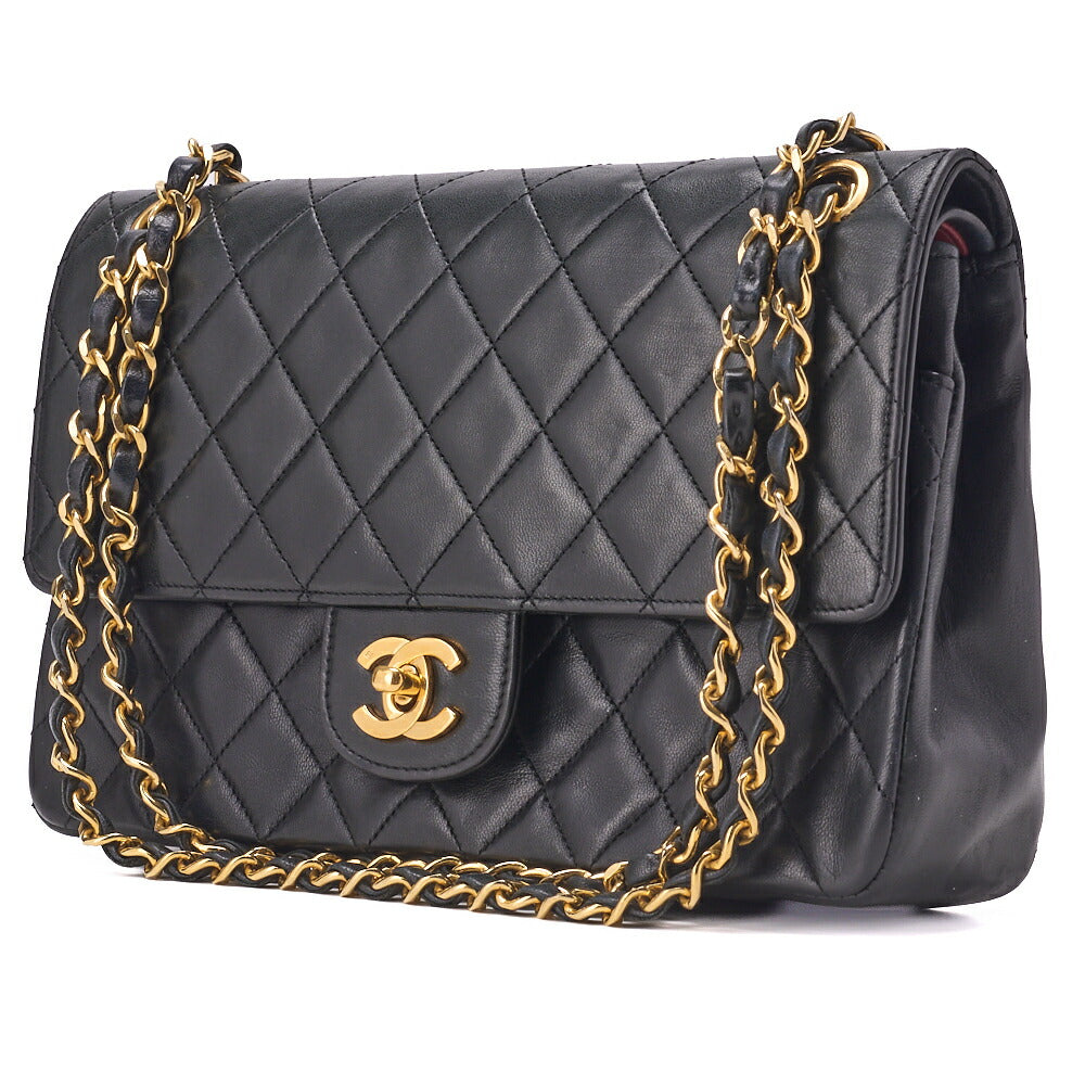 Chanel Shoulder Bag Matelasse Double Flap Lambskin Black Gold-Tone Hardware Pre-Owned - Vintage La Charme