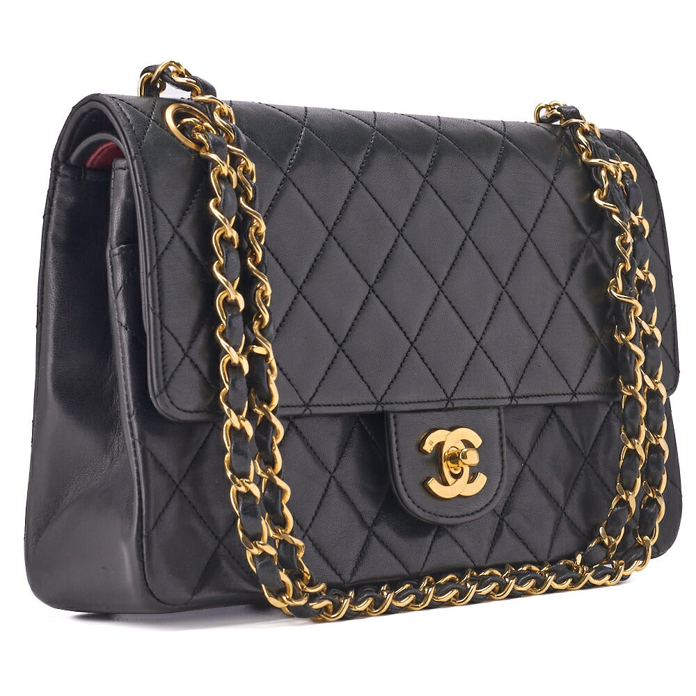 Chanel Shoulder Bag Matelasse Double Flap Lambskin Black Gold-Tone Hardware Pre-Owned - Vintage La Charme