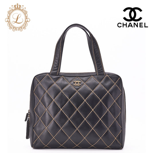 CHANEL Tote Bag, Coco Mark Wild Stitch, Calfskin, Black, Silver-Tone Hardware, Pre-Owned - Vintage La Charme