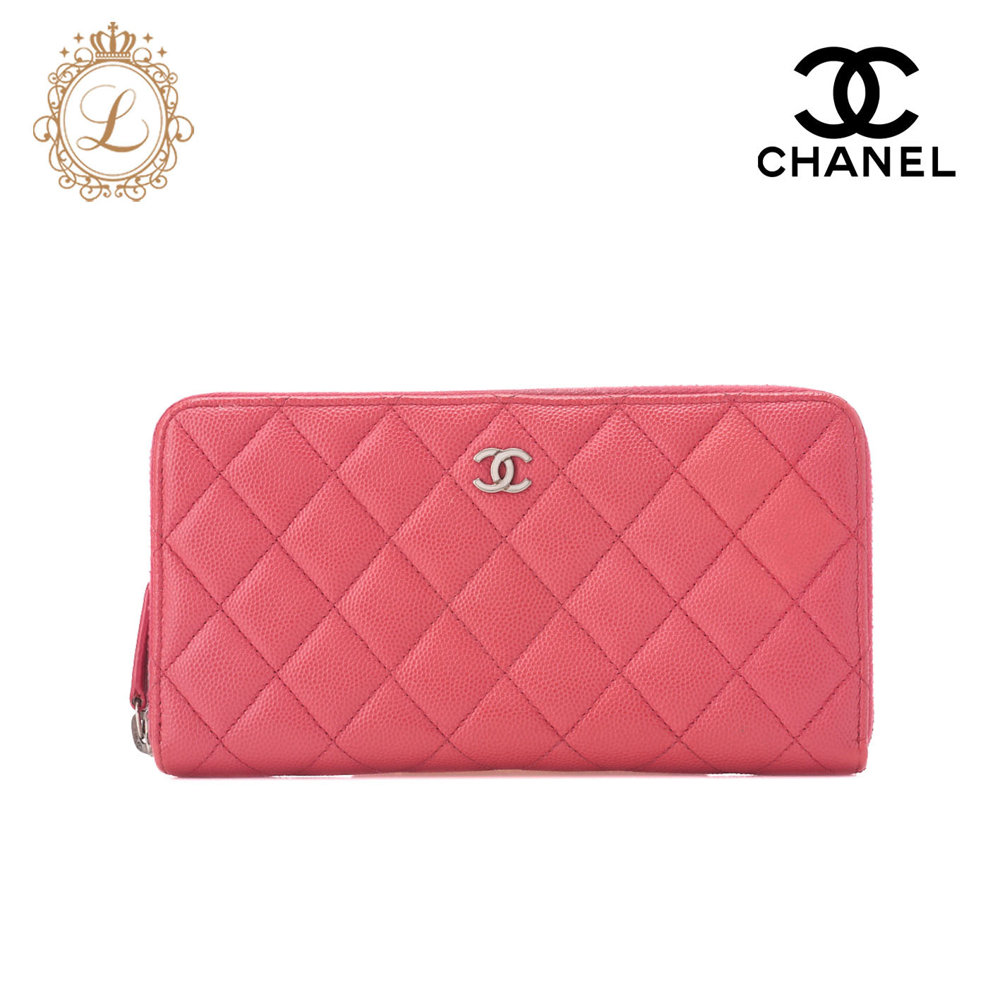 CHANEL Long Wallet Matelasse Caviar Leather Pink Silver-Tone Hardware Pre-Owned - Vintage La Charme