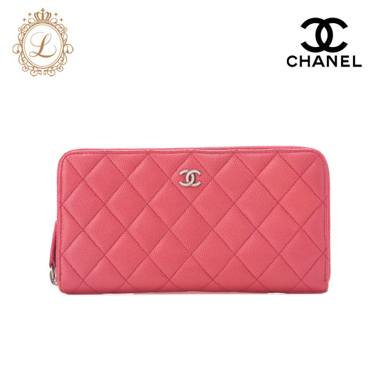 CHANEL Long Wallet Matelasse Caviar Leather Pink Silver-Tone Hardware Pre-Owned - Vintage La Charme