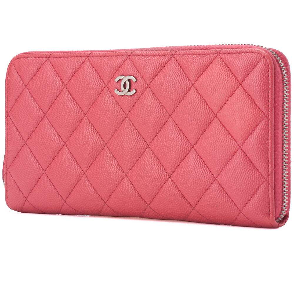 CHANEL Long Wallet Matelasse Caviar Leather Pink Silver-Tone Hardware Pre-Owned - Vintage La Charme