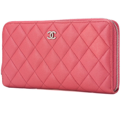 CHANEL Long Wallet Matelasse Caviar Leather Pink Silver-Tone Hardware Pre-Owned - Vintage La Charme