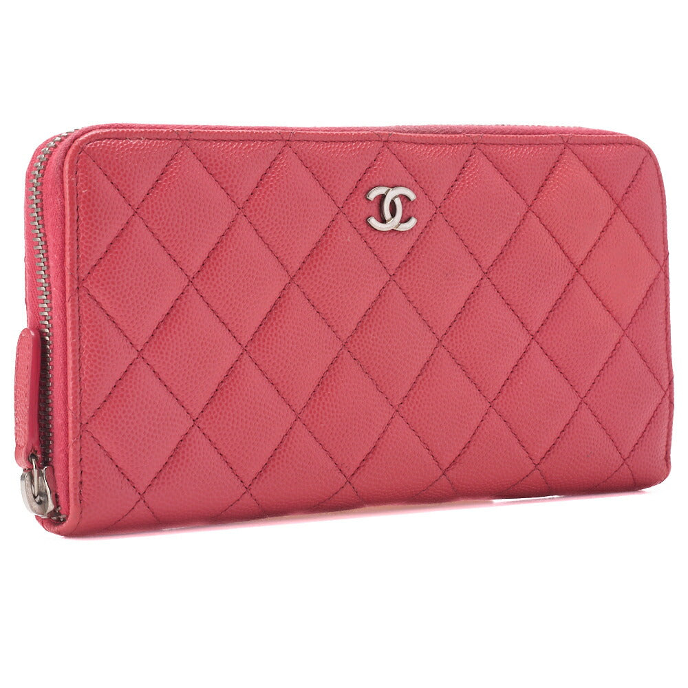 CHANEL Long Wallet Matelasse Caviar Leather Pink Silver-Tone Hardware Pre-Owned - Vintage La Charme