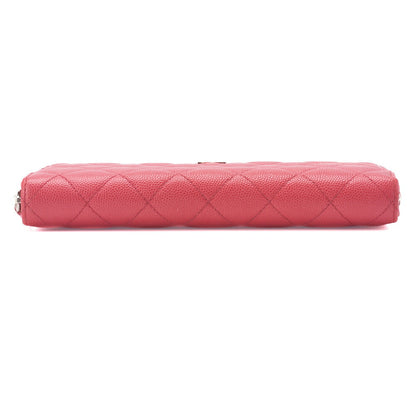CHANEL Long Wallet Matelasse Caviar Leather Pink Silver-Tone Hardware Pre-Owned - Vintage La Charme