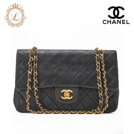 CHANEL Chain Shoulder Bag Matelasse Double Flap Lambskin Black Gold-Tone Hardware Pre-Owned - Vintage La Charme