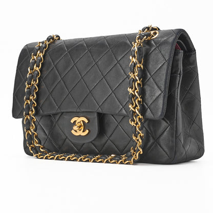 CHANEL Shoulder Bag, Matelasse Double Flap, Lambskin, Black, Gold-Tone Hardware, Pre-Owned - Vintage La Charme