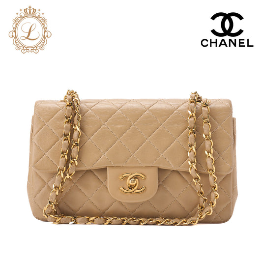 CHANEL Shoulder Bag Matelasse Double Flap Lambskin Beige Gold-Tone Hardware Pre-Owned - Vintage La Charme