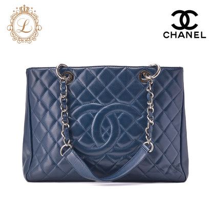 CHANEL Shoulder Bag Tote Bag Matelasse Caviar Skin Navy Silver-Tone Hardware Pre-Owned - Vintage La Charme