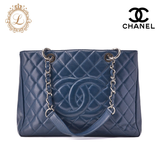 CHANEL Shoulder Bag Tote Bag Matelasse Caviar Skin Navy Silver-Tone Hardware Pre-Owned - Vintage La Charme