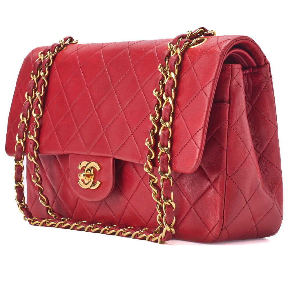 CHANEL Shoulder Bag Matelasse Double Flap Lambskin Red Gold-Tone Hardware Pre-Owned - Vintage La Charme