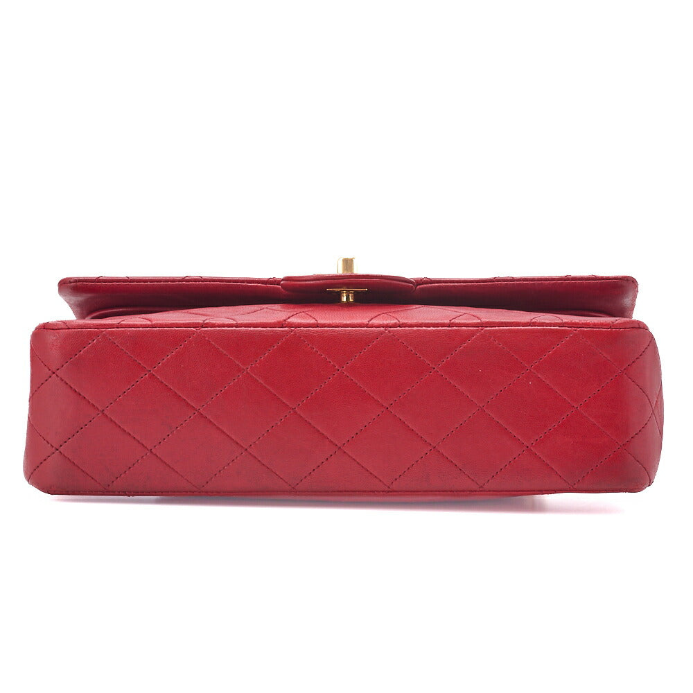 CHANEL Shoulder Bag Matelasse Double Flap Lambskin Red Gold-Tone Hardware Pre-Owned - Vintage La Charme