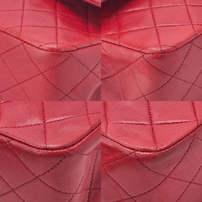 CHANEL Shoulder Bag Matelasse Double Flap Lambskin Red Gold-Tone Hardware Pre-Owned - Vintage La Charme
