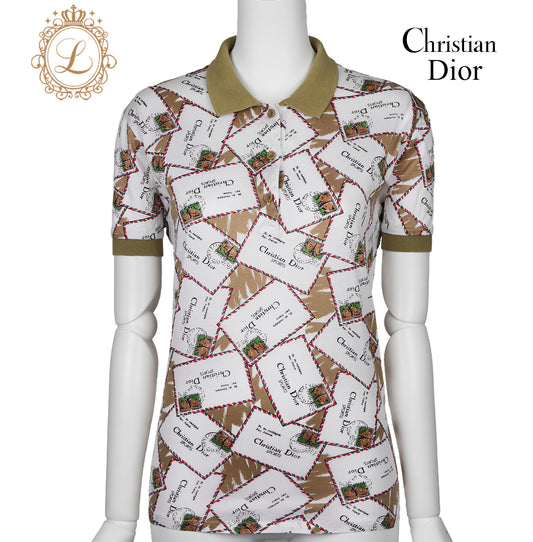 Dior Polo Shirt, Short Sleeve, Cut Sewn, Cotton, White, Silver-Tone Hardware, Pre-Owned - Vintage La Charme