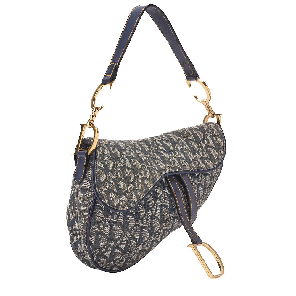 Dior Trotter Saddle Bag, Canvas Leather, Navy, Gold-Tone Hardware, Pre-Owned - Vintage La Charme