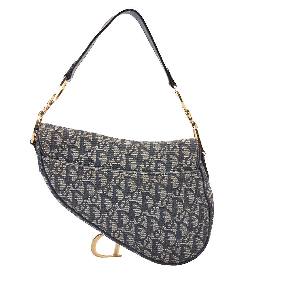 Dior Trotter Saddle Bag, Canvas Leather, Navy, Gold-Tone Hardware, Pre-Owned - Vintage La Charme
