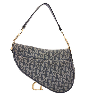 Dior Trotter Saddle Bag, Canvas Leather, Navy, Gold-Tone Hardware, Pre-Owned - Vintage La Charme