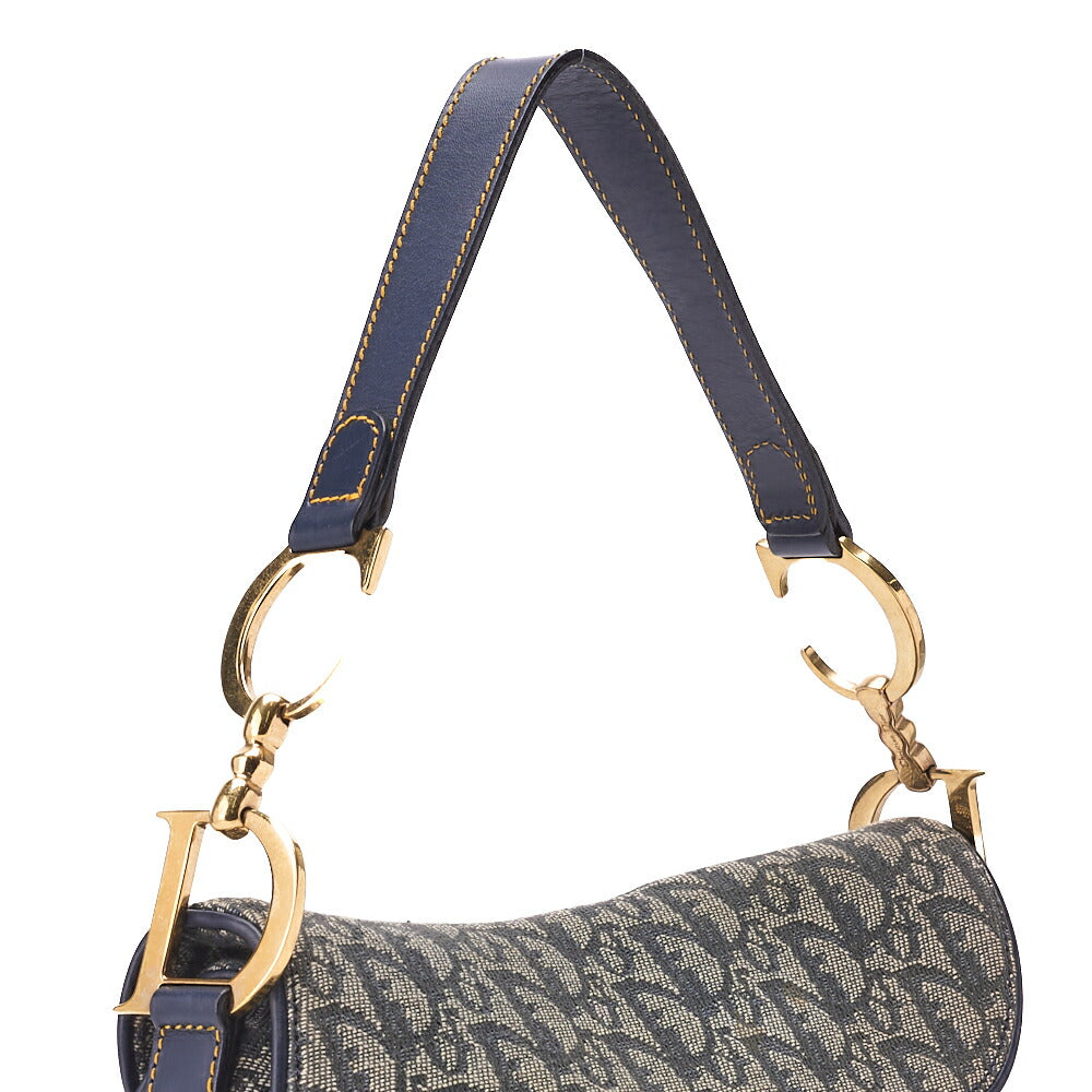 Dior Trotter Saddle Bag, Canvas Leather, Navy, Gold-Tone Hardware, Pre-Owned - Vintage La Charme