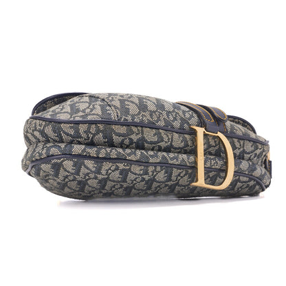 Dior Trotter Saddle Bag, Canvas Leather, Navy, Gold-Tone Hardware, Pre-Owned - Vintage La Charme
