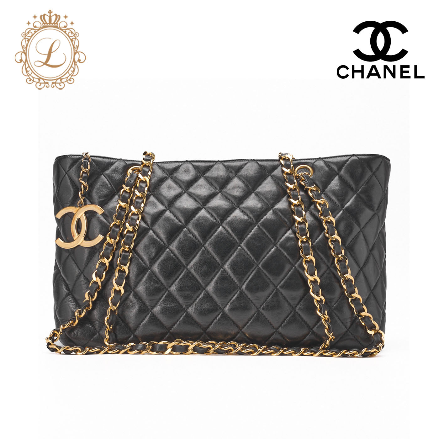 CHANEL Shoulder Tote Bag Matelasse Lambskin Black Gold-Tone Hardware Pre-Owned - Vintage La Charme