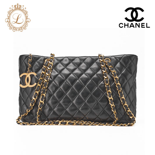 CHANEL Shoulder Tote Bag Matelasse Lambskin Black Gold-Tone Hardware Pre-Owned - Vintage La Charme