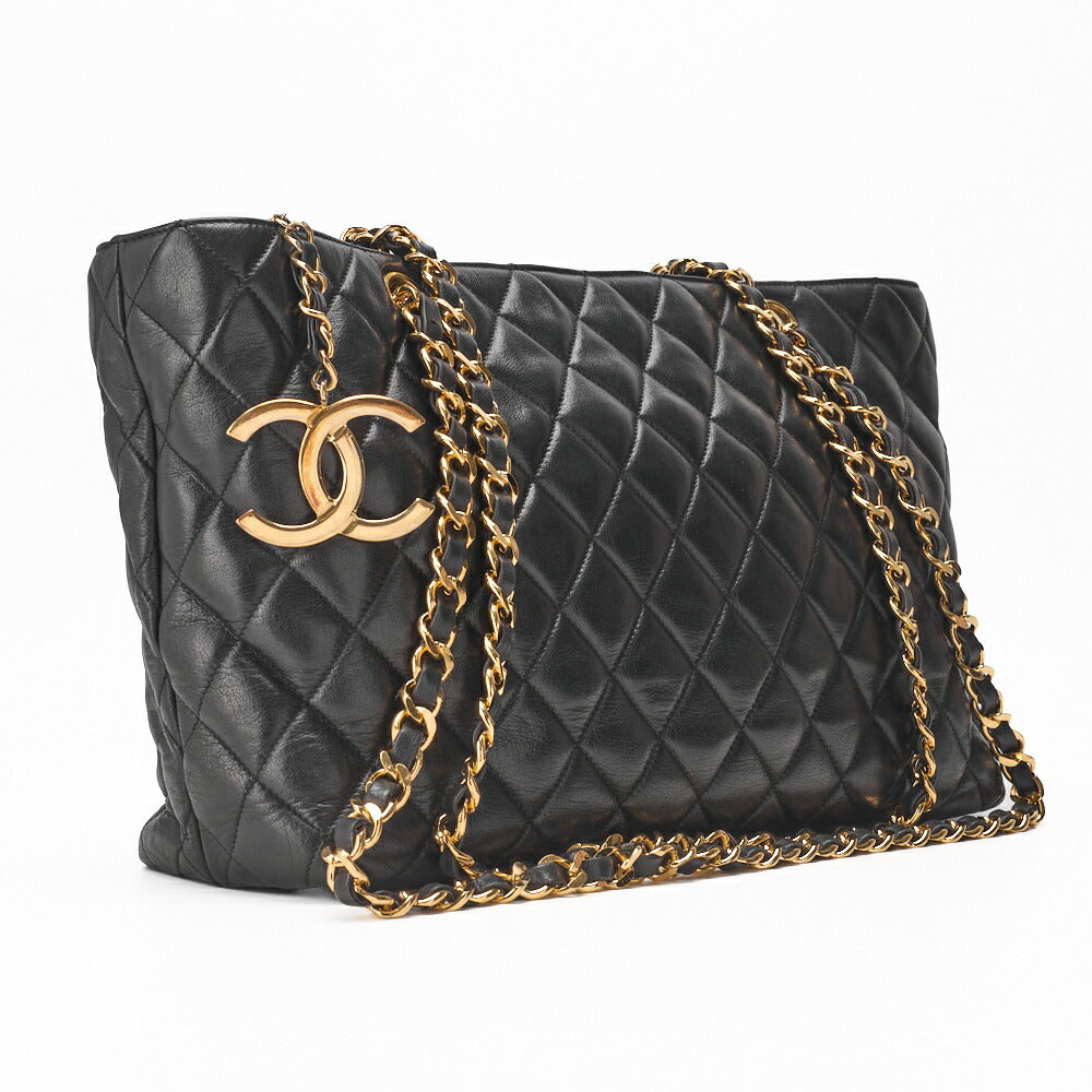 CHANEL Shoulder Tote Bag Matelasse Lambskin Black Gold-Tone Hardware Pre-Owned - Vintage La Charme