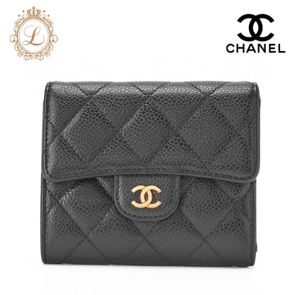 CHANEL Compact Wallet, Matelasse, Caviar Skin, Black, Gold-Tone Hardware, Pre-Owned - Vintage La Charme