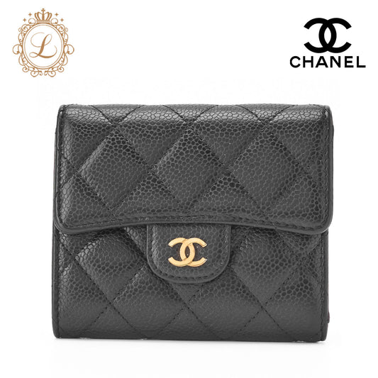 CHANEL Compact Wallet, Matelasse, Caviar Skin, Black, Gold-Tone Hardware, Pre-Owned - Vintage La Charme