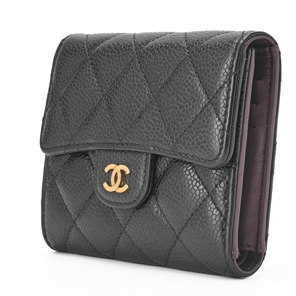 CHANEL Compact Wallet, Matelasse, Caviar Skin, Black, Gold-Tone Hardware, Pre-Owned - Vintage La Charme