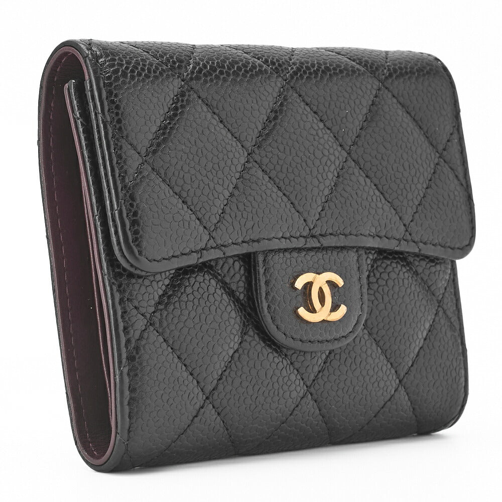 CHANEL Compact Wallet, Matelasse, Caviar Skin, Black, Gold-Tone Hardware, Pre-Owned - Vintage La Charme