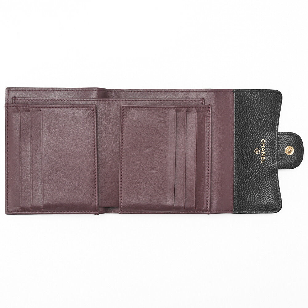 CHANEL Compact Wallet, Matelasse, Caviar Skin, Black, Gold-Tone Hardware, Pre-Owned - Vintage La Charme