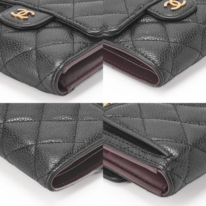 CHANEL Compact Wallet, Matelasse, Caviar Skin, Black, Gold-Tone Hardware, Pre-Owned - Vintage La Charme