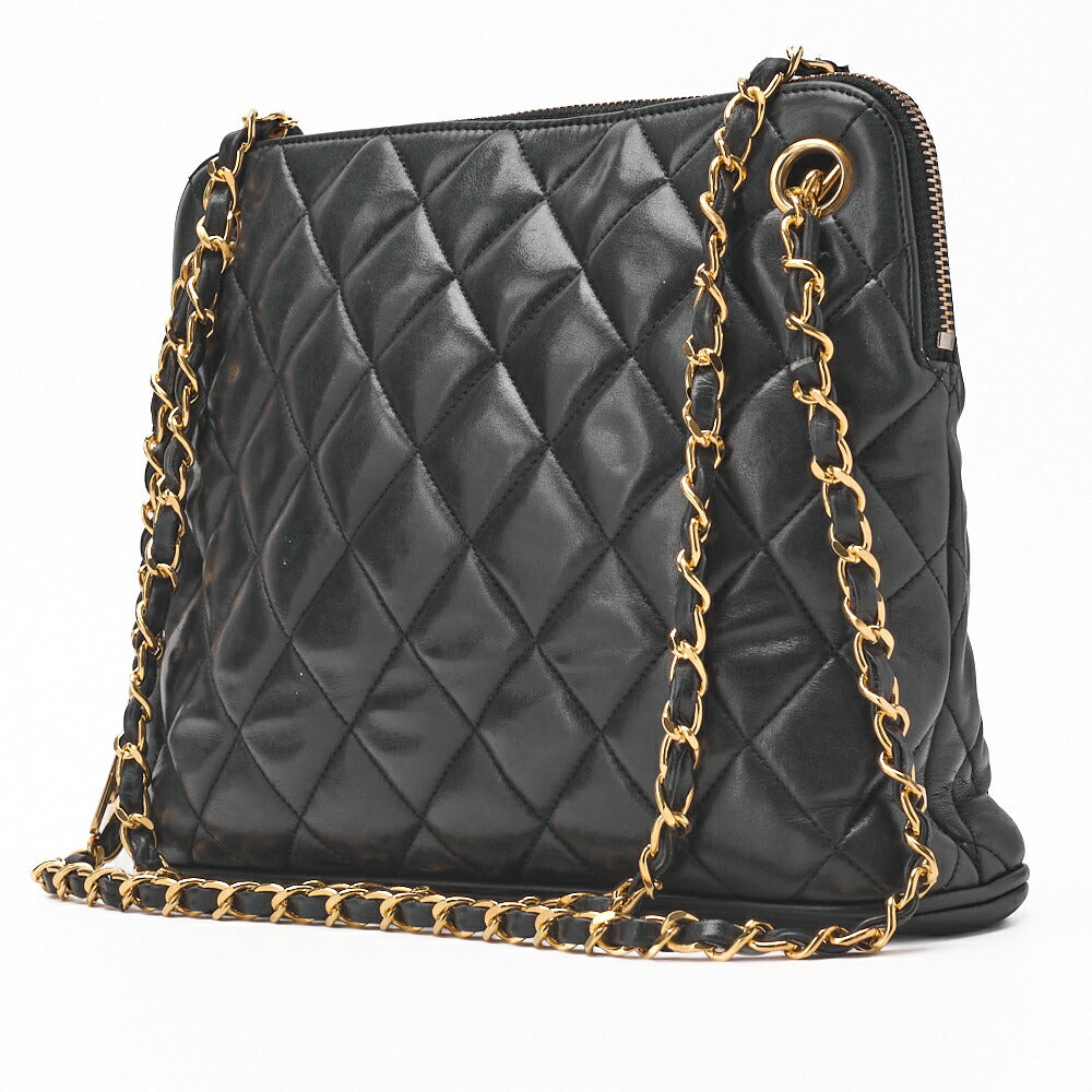 CHANEL Shoulder Bag Matelasse Plate Charm Lambskin Black Gold-Tone Hardware Pre-Owned - Vintage La Charme