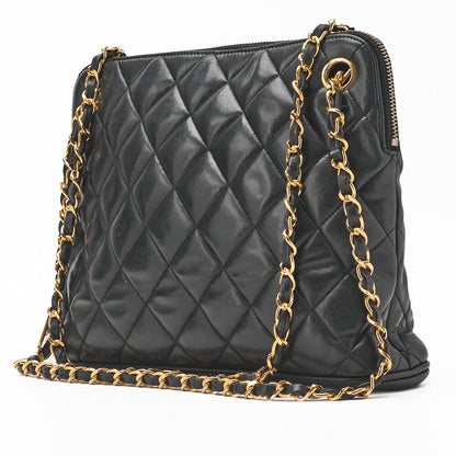 CHANEL Shoulder Bag Matelasse Plate Charm Lambskin Black Gold-Tone Hardware Pre-Owned - Vintage La Charme